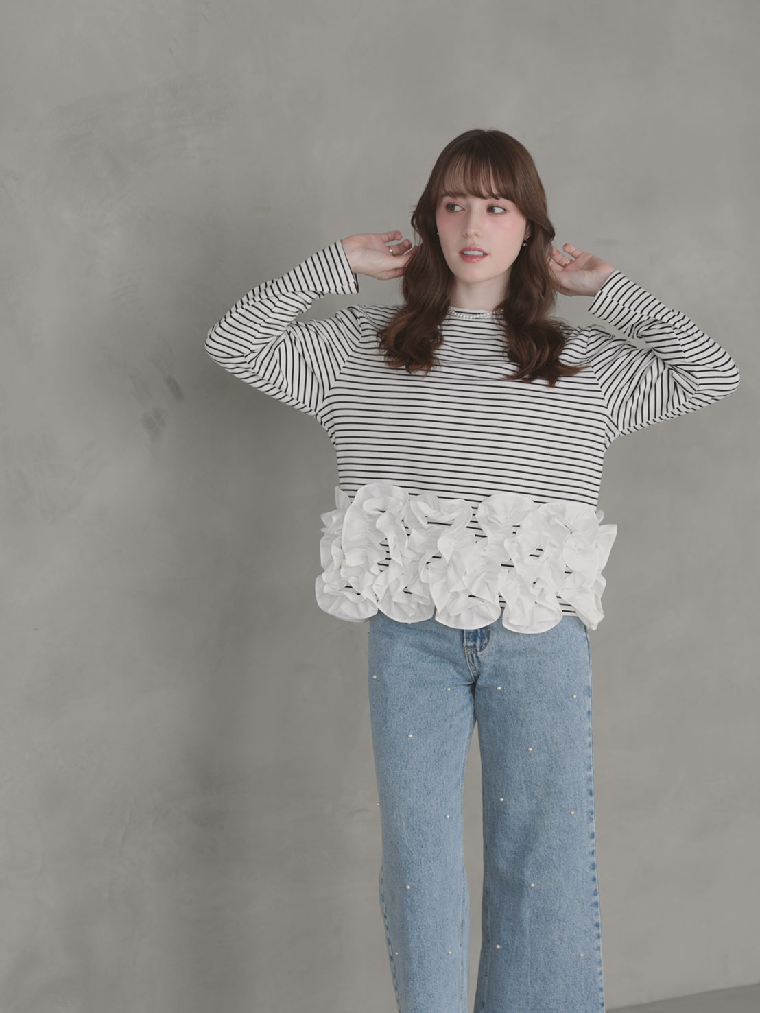 HOIPフリル ボーダーTシャツ(aj050) ●ノベルティ対象商品●