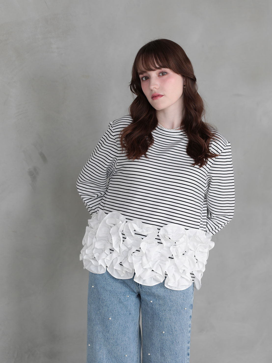 HOIPフリル ボーダーTシャツ(aj050) ●ノベルティ対象商品●