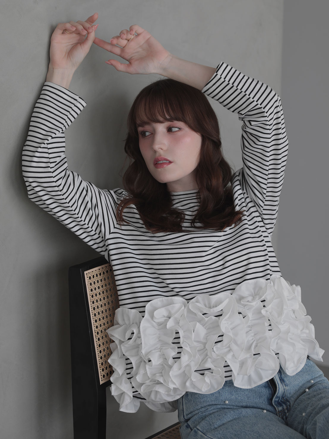 HOIPフリル ボーダーTシャツ(aj050) ●ノベルティ対象商品●