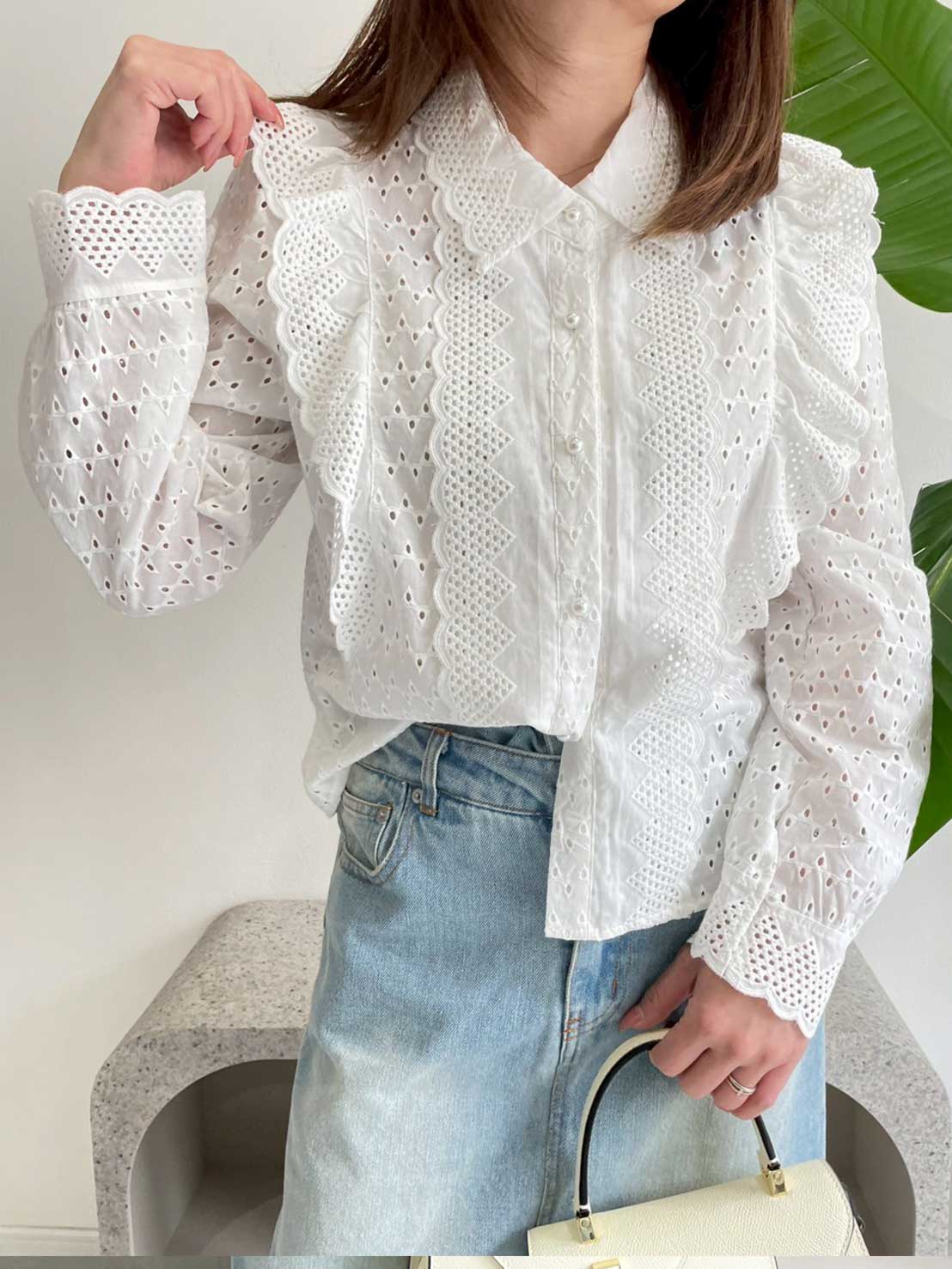 【コットンフリルブラウス（kk2503-a3）】