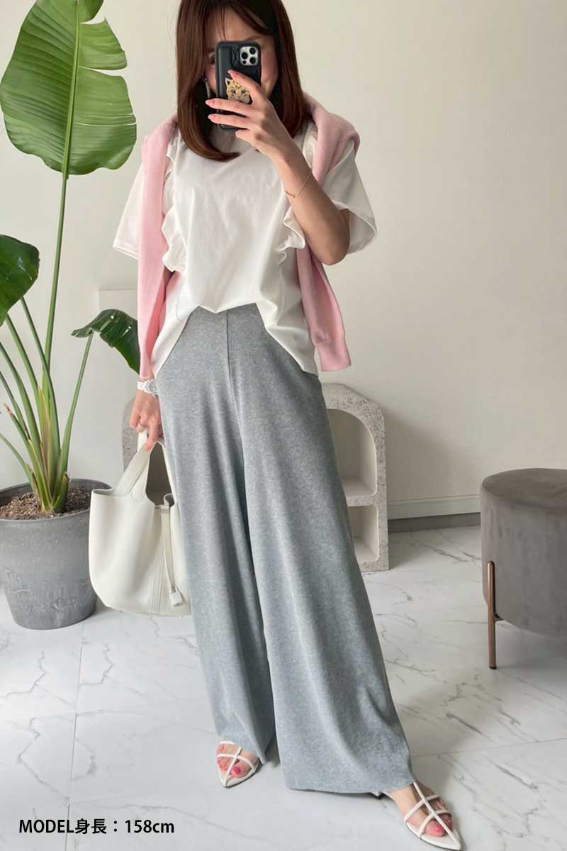 「ほどよく、ゆるっと」美シルエットが叶う。一度はいたら手放せない、楽ちん美脚パンツ。セルフカット可【ソフトリブ セミワイドパンツ】