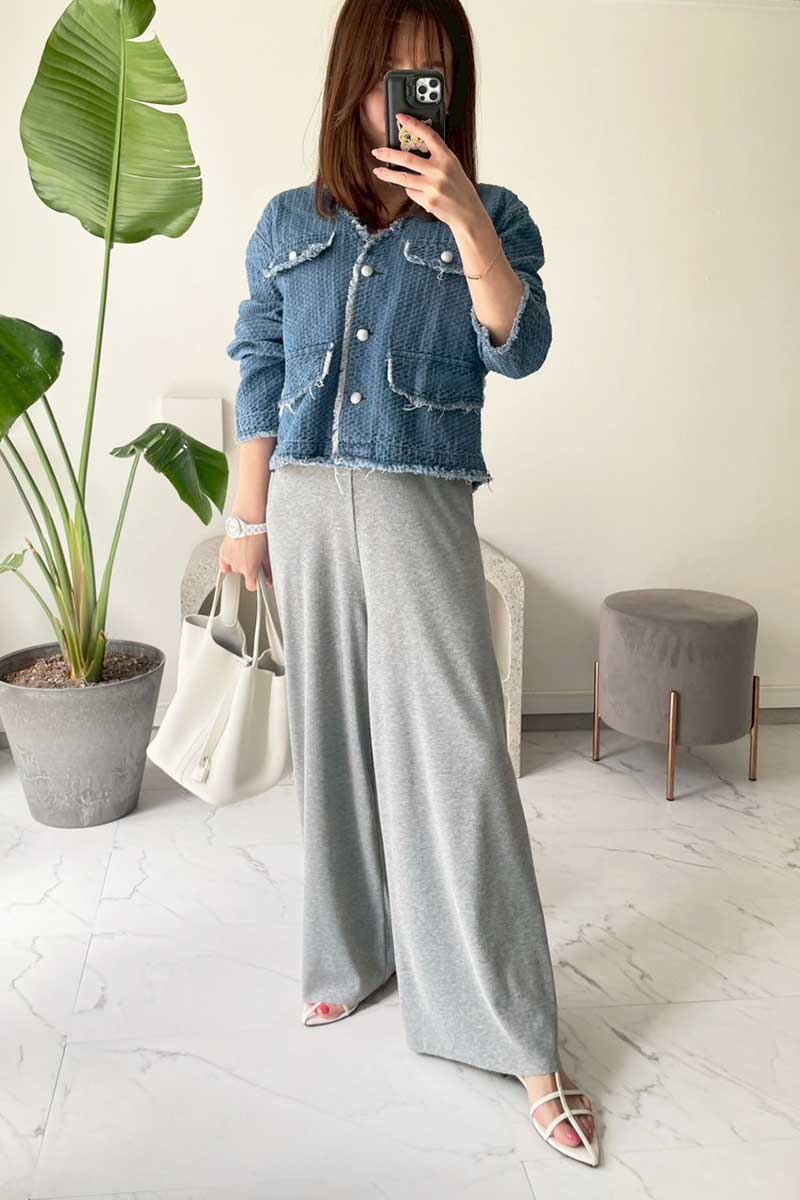 「ほどよく、ゆるっと」美シルエットが叶う。一度はいたら手放せない、楽ちん美脚パンツ。セルフカット可【ソフトリブ セミワイドパンツ】