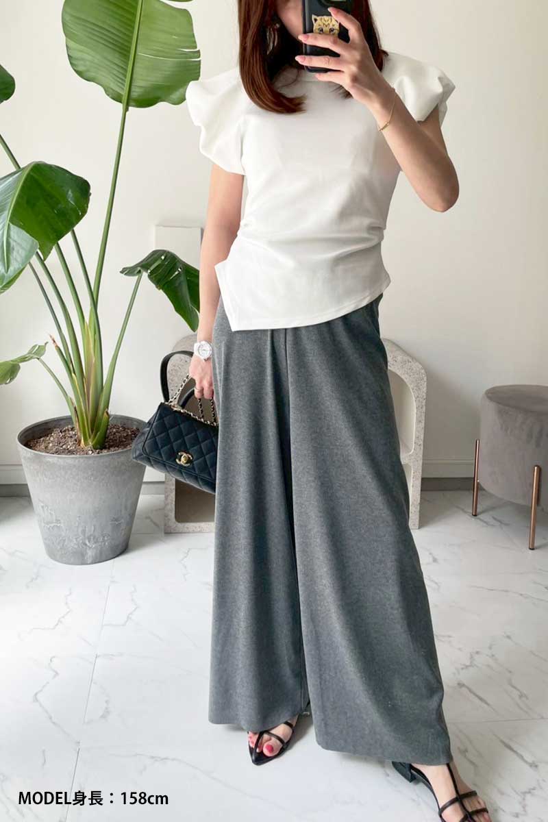 「ほどよく、ゆるっと」美シルエットが叶う。一度はいたら手放せない、楽ちん美脚パンツ。セルフカット可【ソフトリブ セミワイドパンツ】