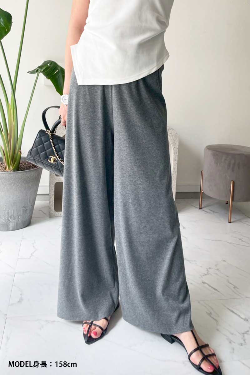 「ほどよく、ゆるっと」美シルエットが叶う。一度はいたら手放せない、楽ちん美脚パンツ。セルフカット可【ソフトリブ セミワイドパンツ】