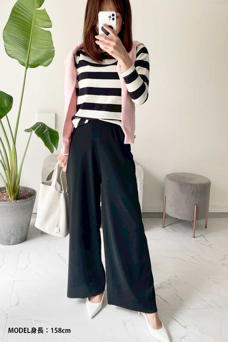 「ほどよく、ゆるっと」美シルエットが叶う。一度はいたら手放せない、楽ちん美脚パンツ。セルフカット可【ソフトリブ セミワイドパンツ】