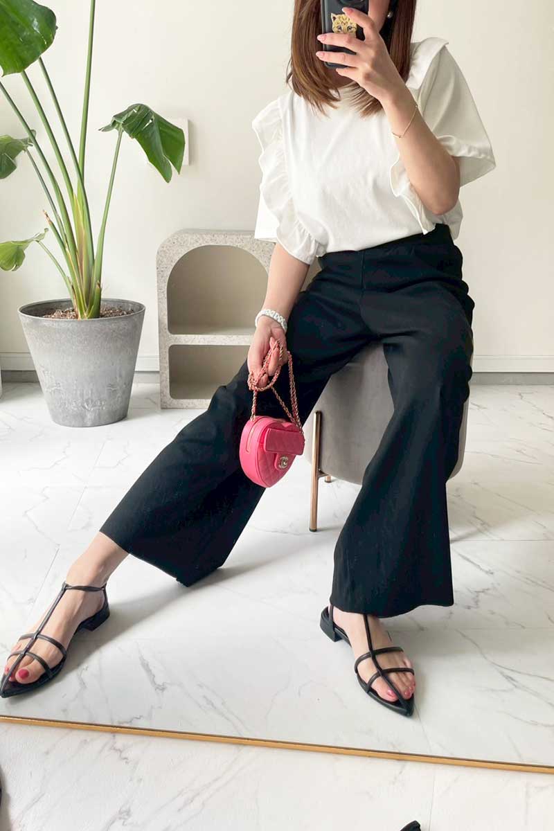 「ほどよく、ゆるっと」美シルエットが叶う。一度はいたら手放せない、楽ちん美脚パンツ。セルフカット可【ソフトリブ セミワイドパンツ】