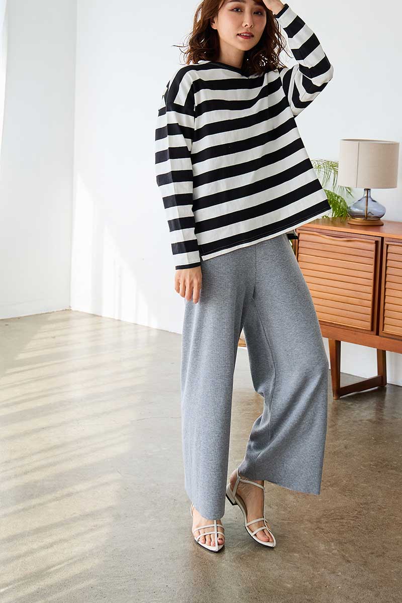 「ほどよく、ゆるっと」美シルエットが叶う。一度はいたら手放せない、楽ちん美脚パンツ。セルフカット可【ソフトリブ セミワイドパンツ】