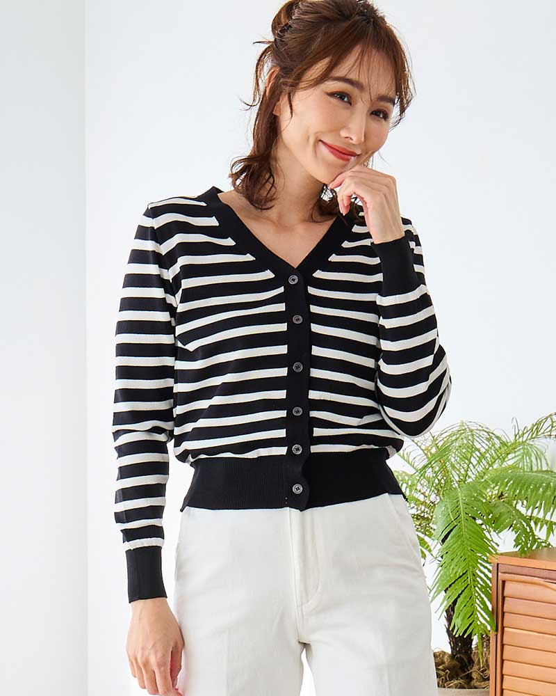 【サラッとボーダーカーディガン(kk2502-1)】