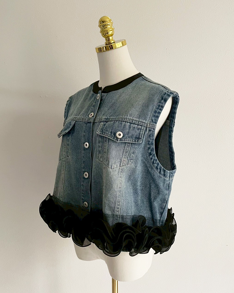 本店先行発売【裾フラワーデニムジレ】6795-3331