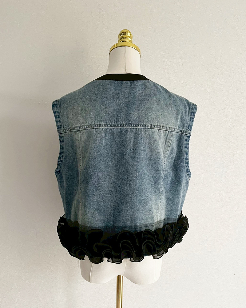 本店先行発売【裾フラワーデニムジレ】6795-3331