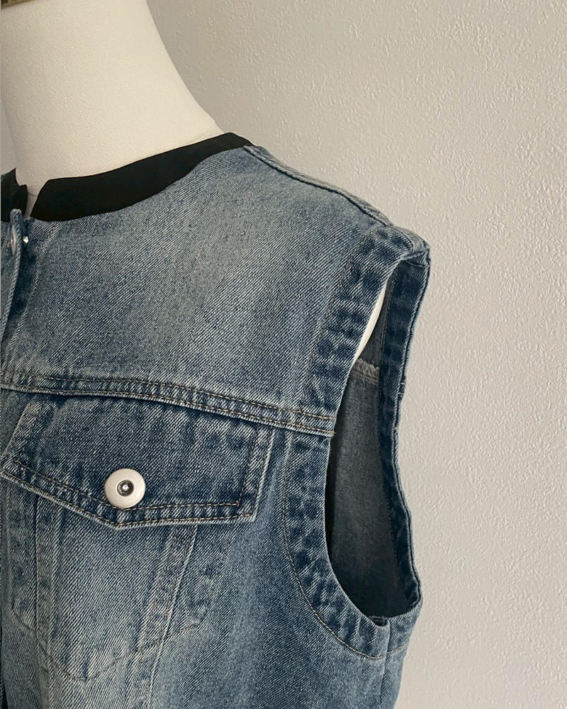 本店先行発売【裾フラワーデニムジレ】6795-3331