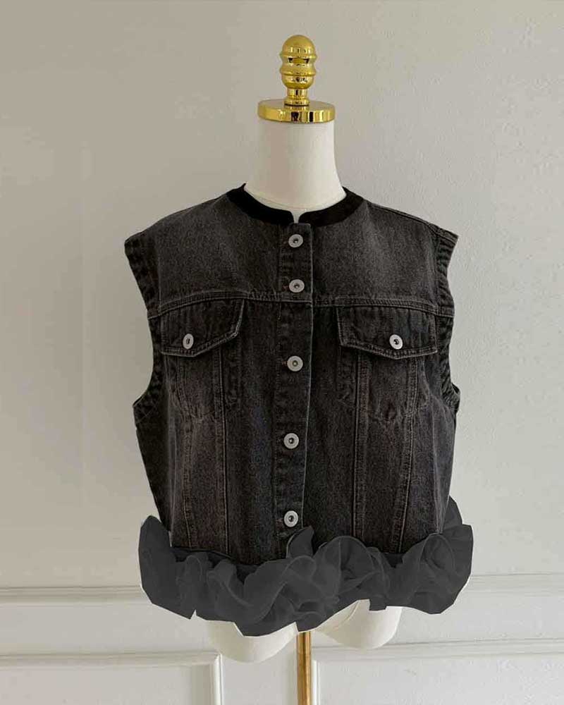 新色登場♡【裾フラワーデニムジレ】FYVN187591-281