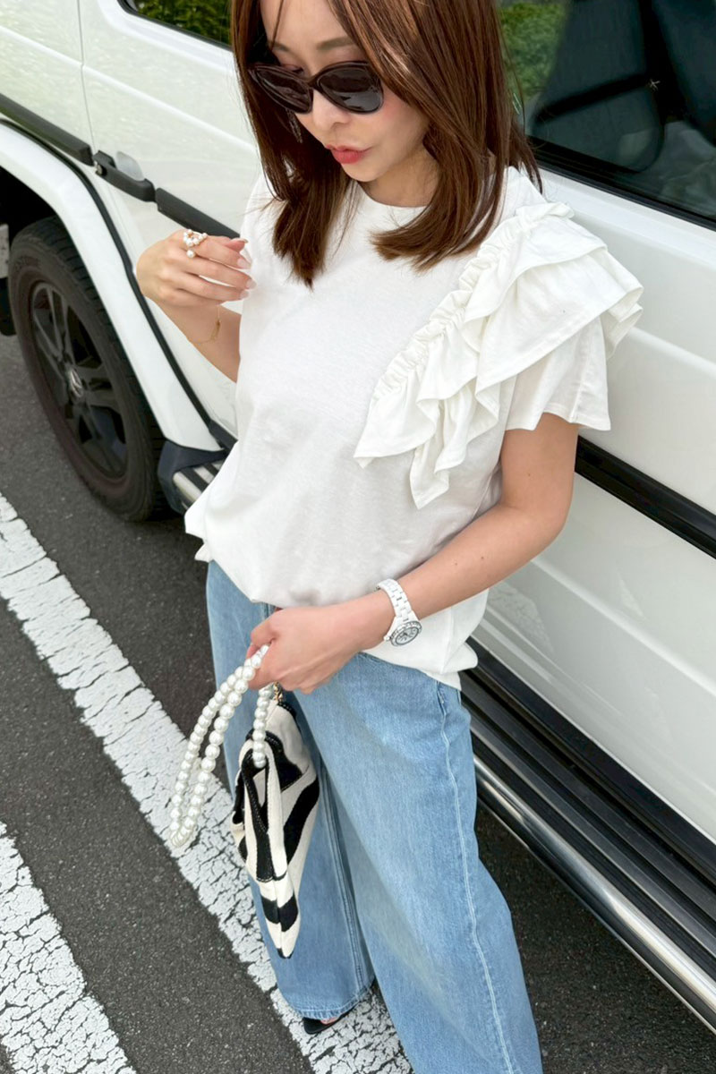 アシンメフリルオーバーTシャツ(sd-3420-KW)