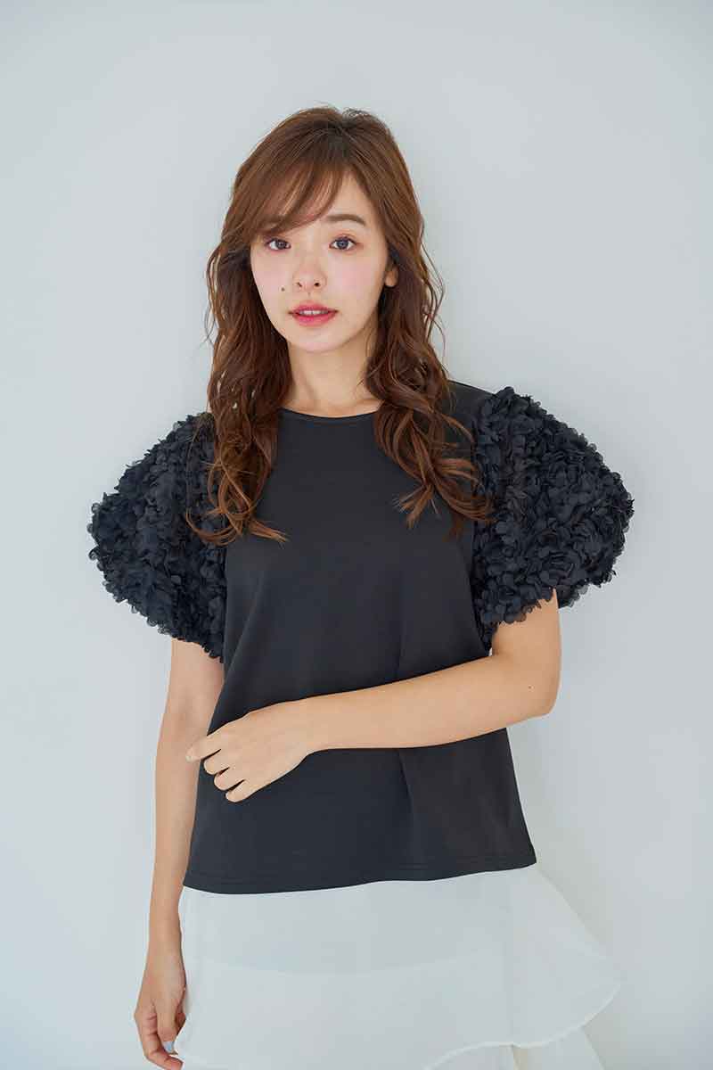 tシャツ 袖バルーンフラワー オーバーTシャツ レディース 袖バルーンフラワー オーバーTシャツ(myu25143)