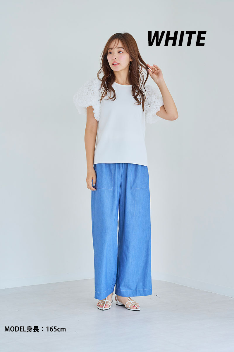 tシャツ 袖バルーンフラワー オーバーTシャツ レディース 袖バルーンフラワー オーバーTシャツ(myu25143)