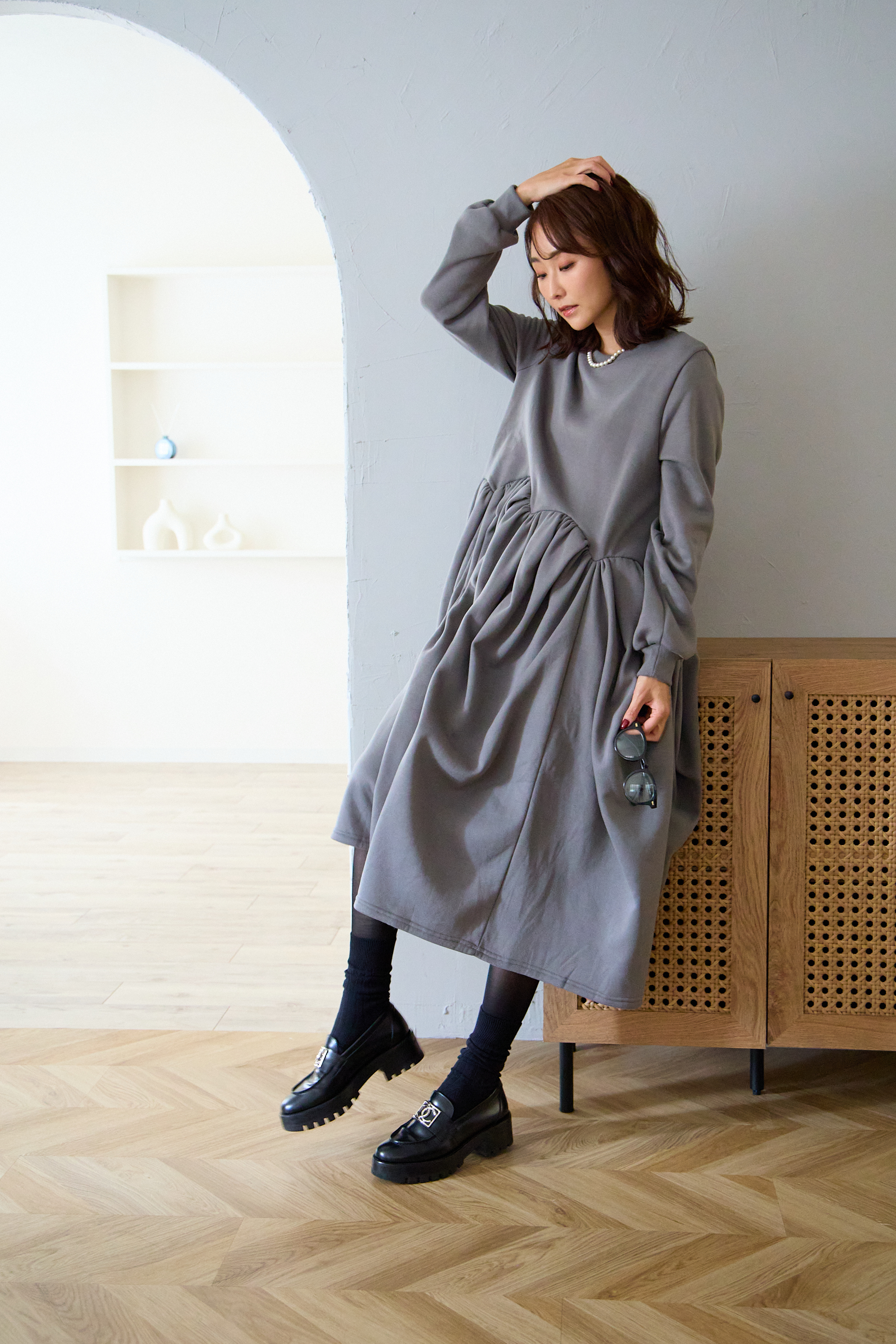 【裏起毛　ボリュームワンピ(kbm547)】メール便OK