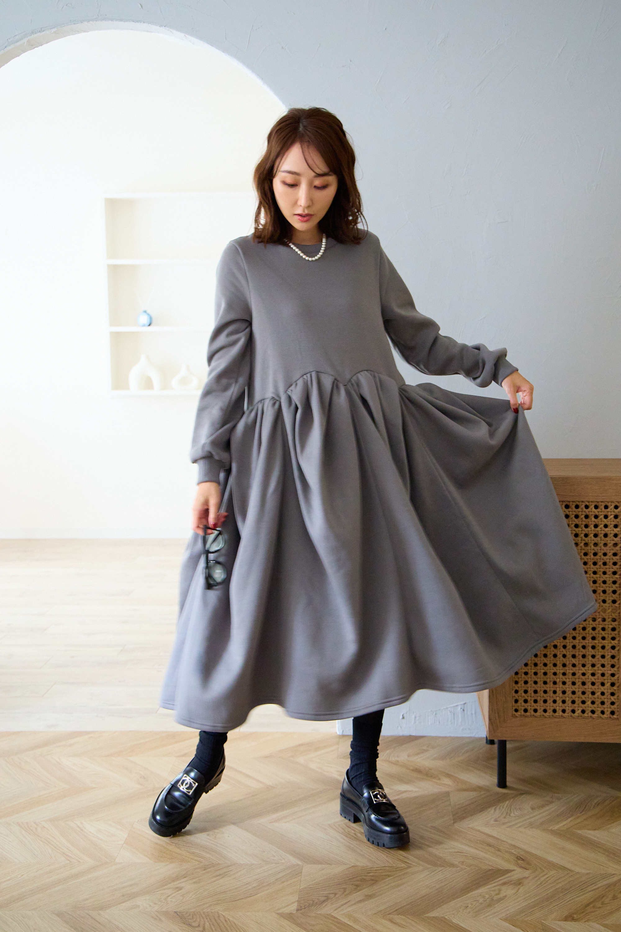 【裏起毛　ボリュームワンピ(kbm547)】メール便OK