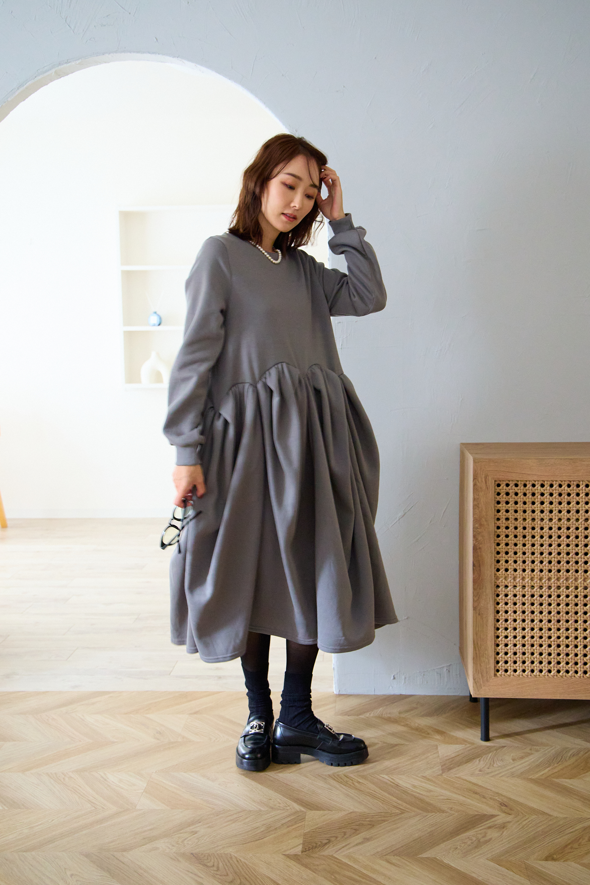 【裏起毛　ボリュームワンピ(kbm547)】メール便OK