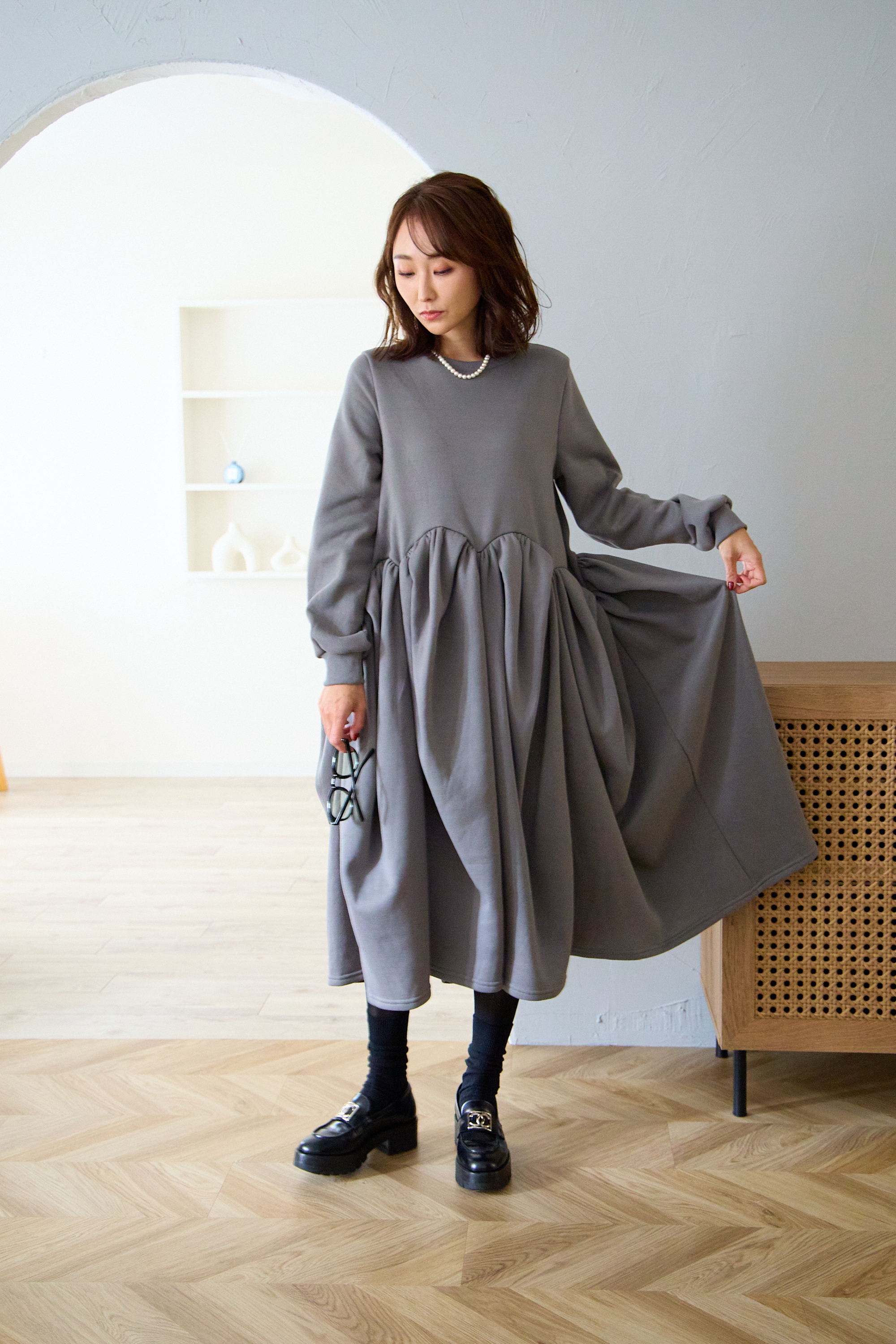 【裏起毛　ボリュームワンピ(kbm547)】メール便OK