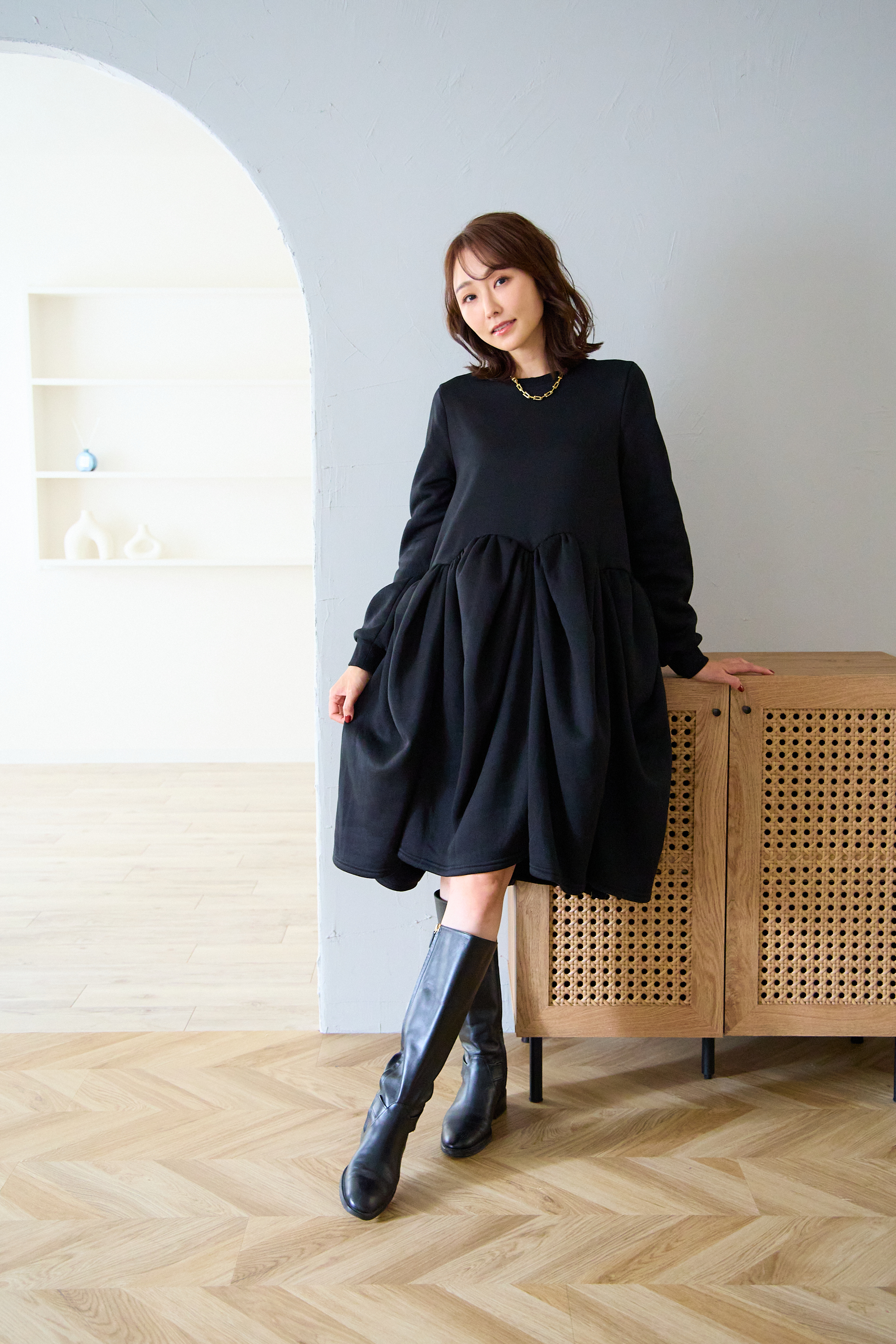 【裏起毛　ボリュームミニワンピ(kbm548)】メール便OK