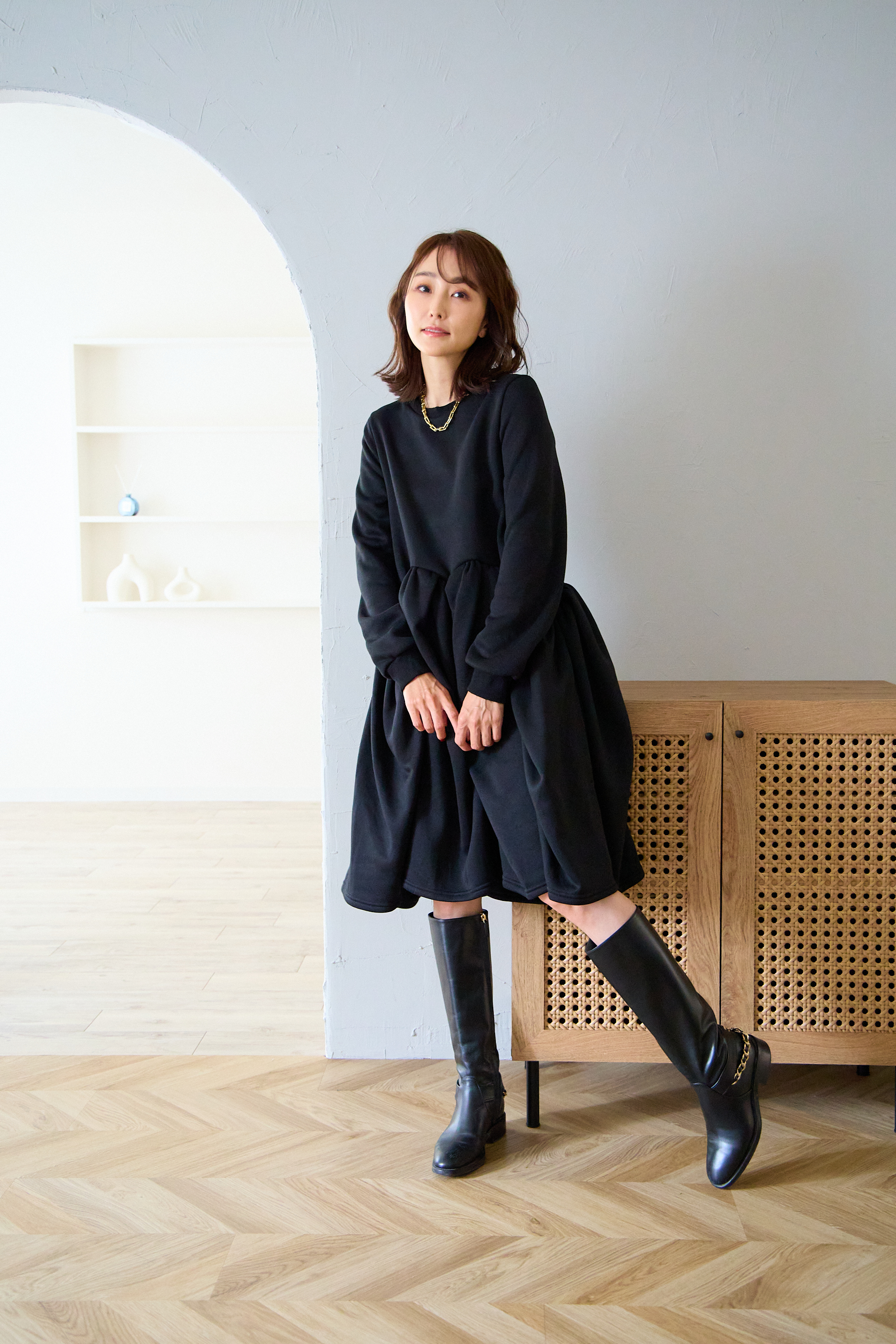 【裏起毛　ボリュームミニワンピ(kbm548)】メール便OK