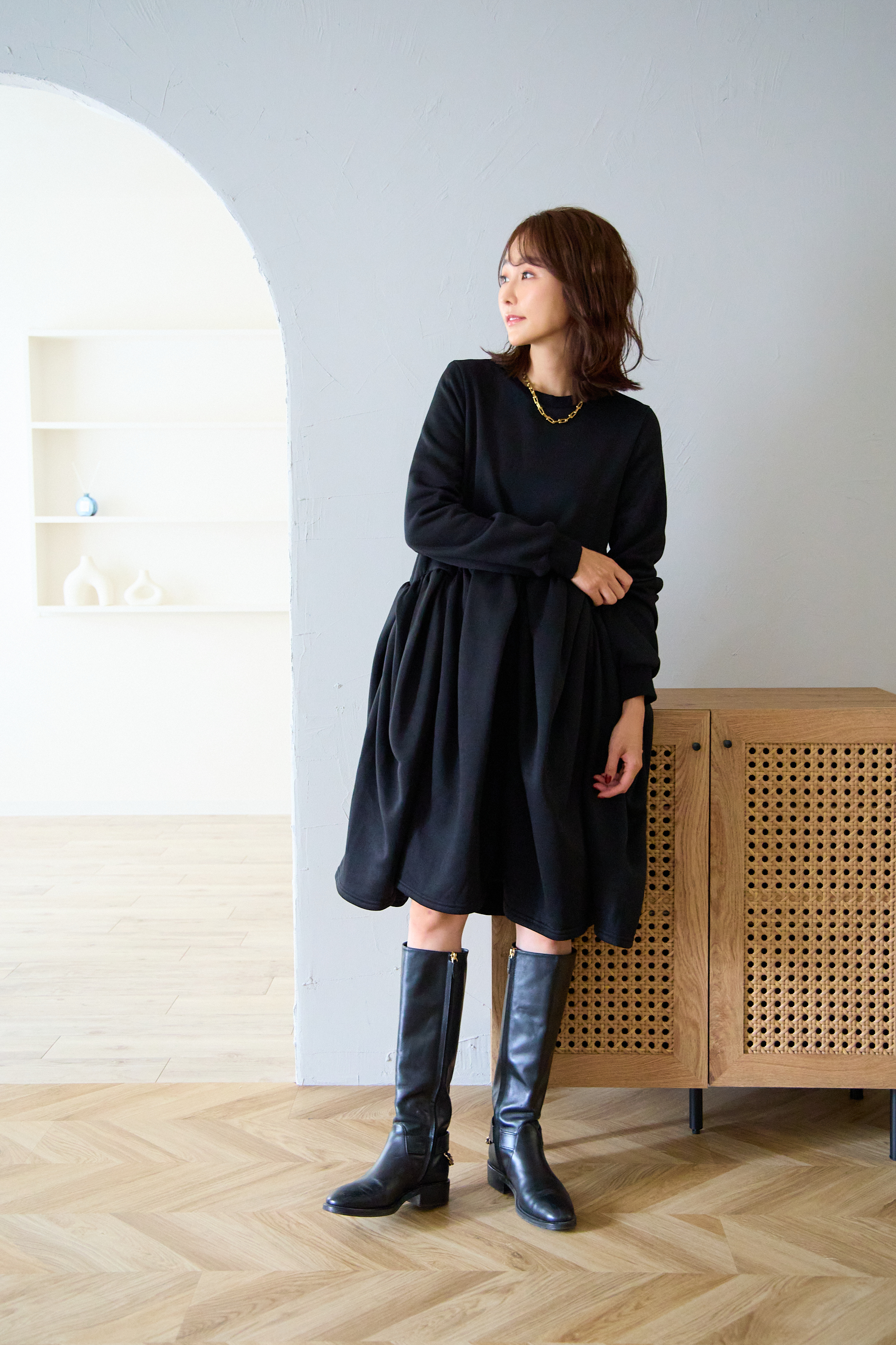 【裏起毛　ボリュームミニワンピ(kbm548)】メール便OK