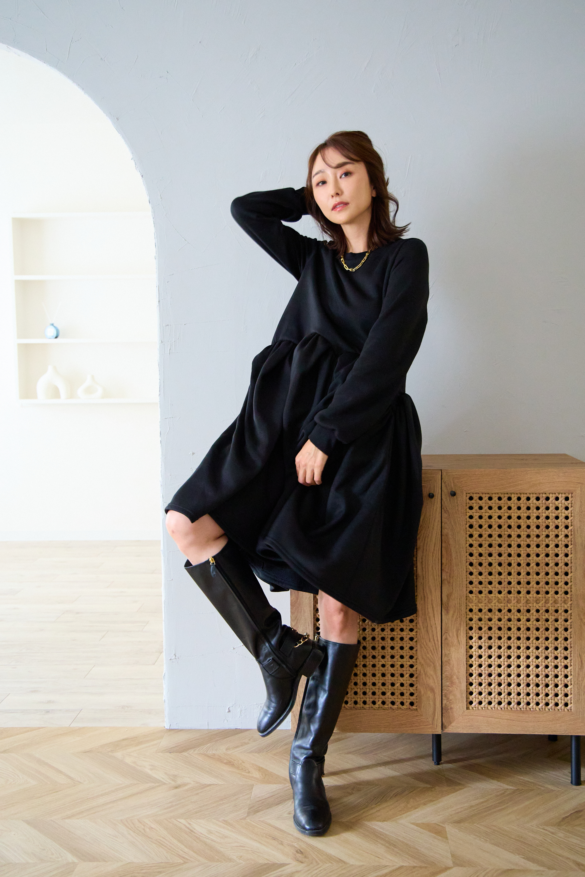 【裏起毛　ボリュームミニワンピ(kbm548)】メール便OK