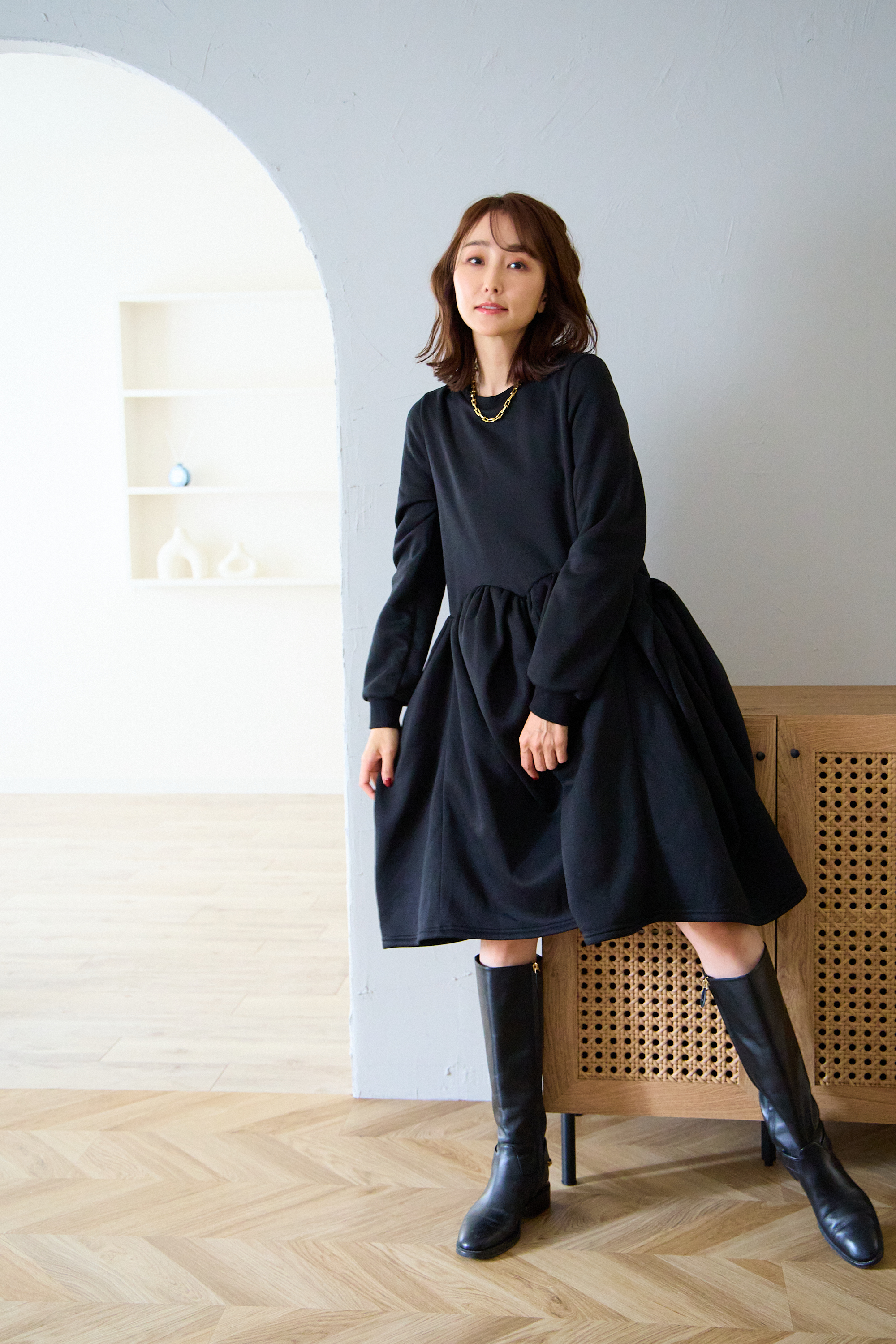 【裏起毛　ボリュームミニワンピ(kbm548)】メール便OK