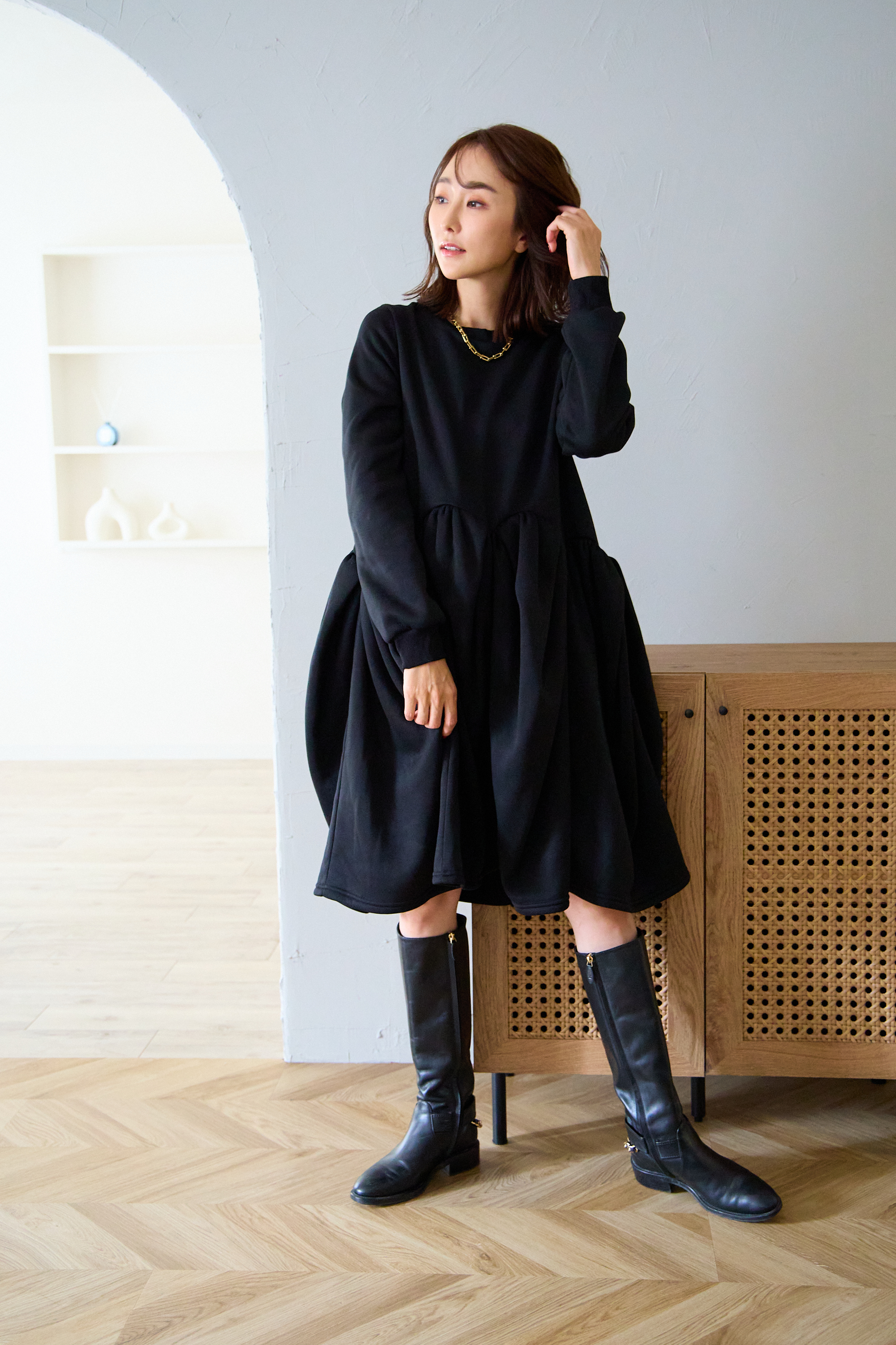 【裏起毛　ボリュームミニワンピ(kbm548)】メール便OK