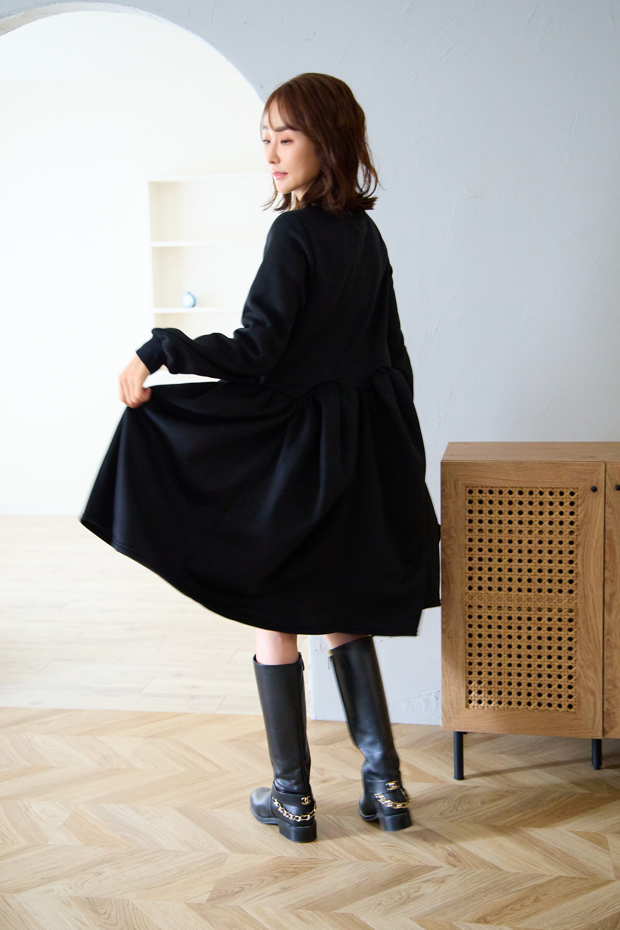 【裏起毛　ボリュームミニワンピ(kbm548)】メール便OK