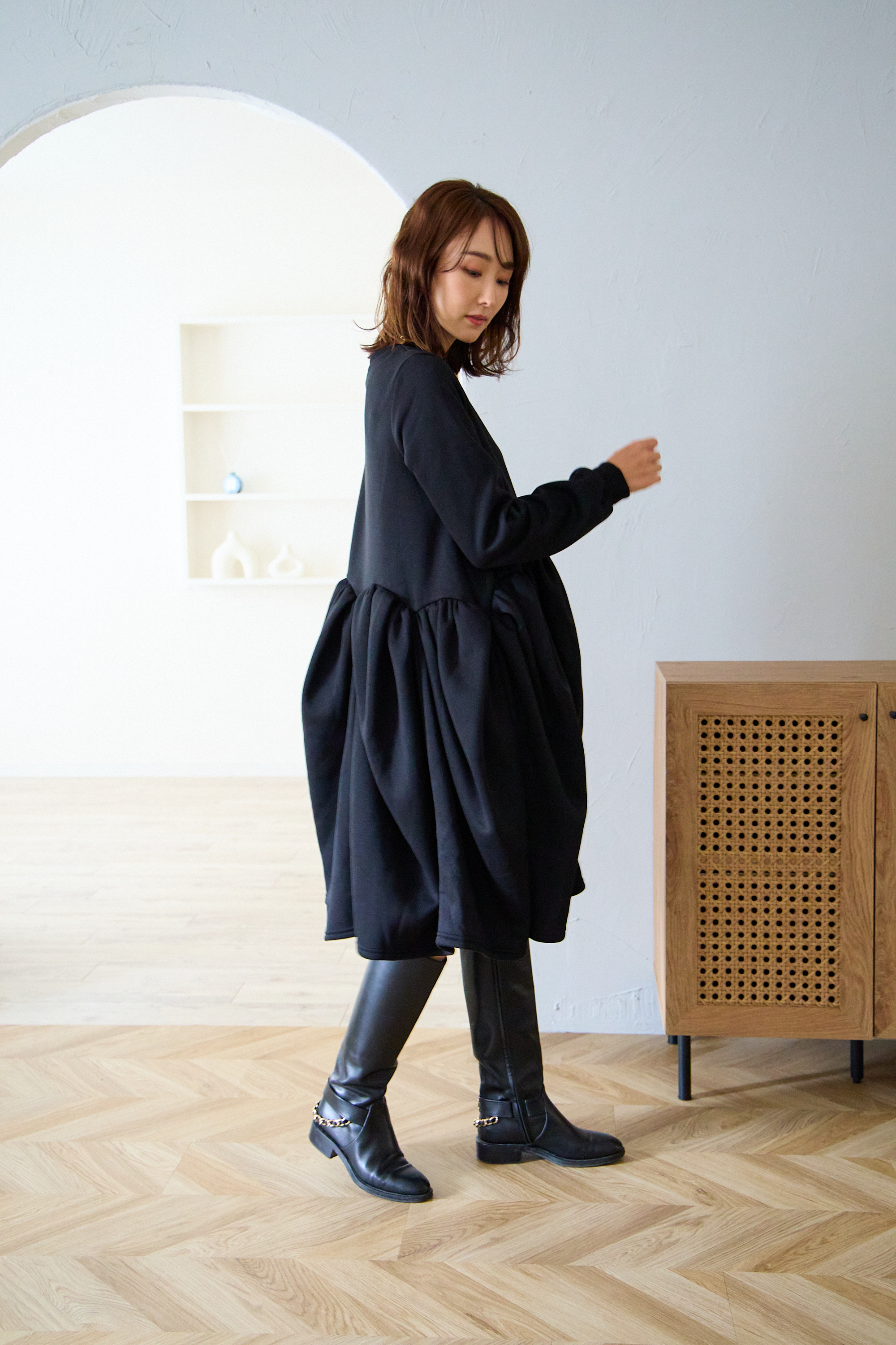 【裏起毛　ボリュームミニワンピ(kbm548)】メール便OK