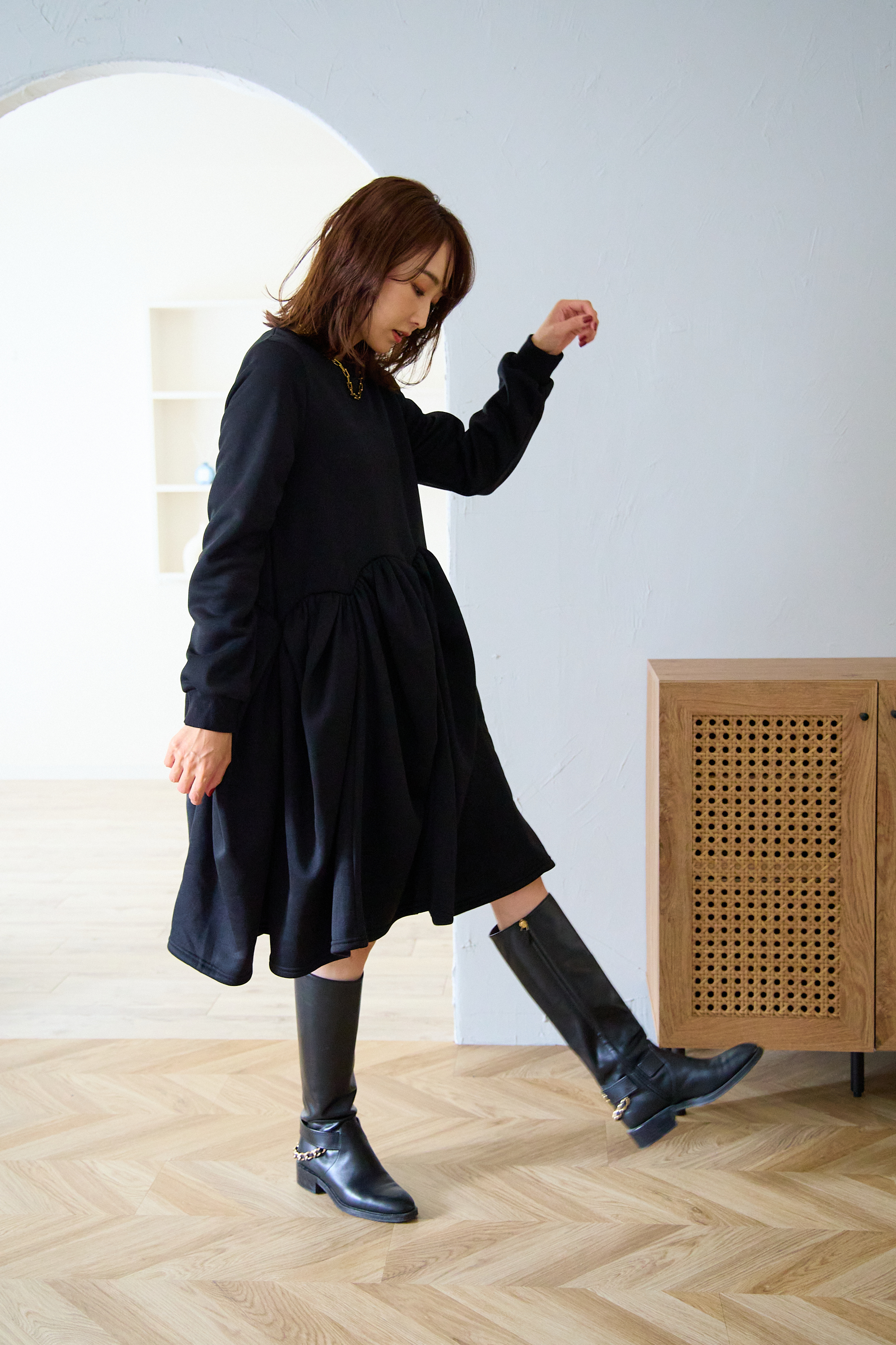 【裏起毛　ボリュームミニワンピ(kbm548)】メール便OK