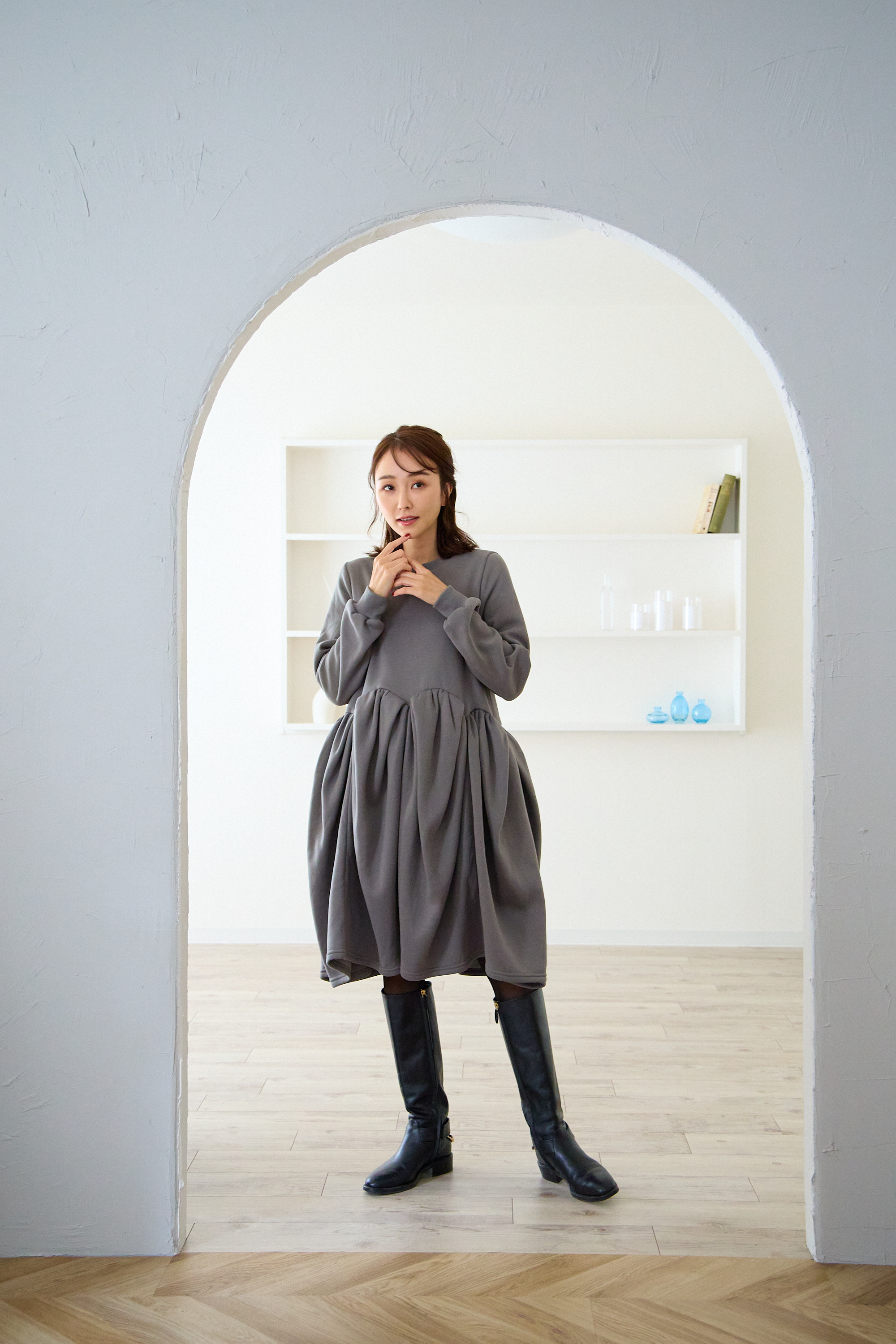 【裏起毛　ボリュームミニワンピ(kbm548)】メール便OK