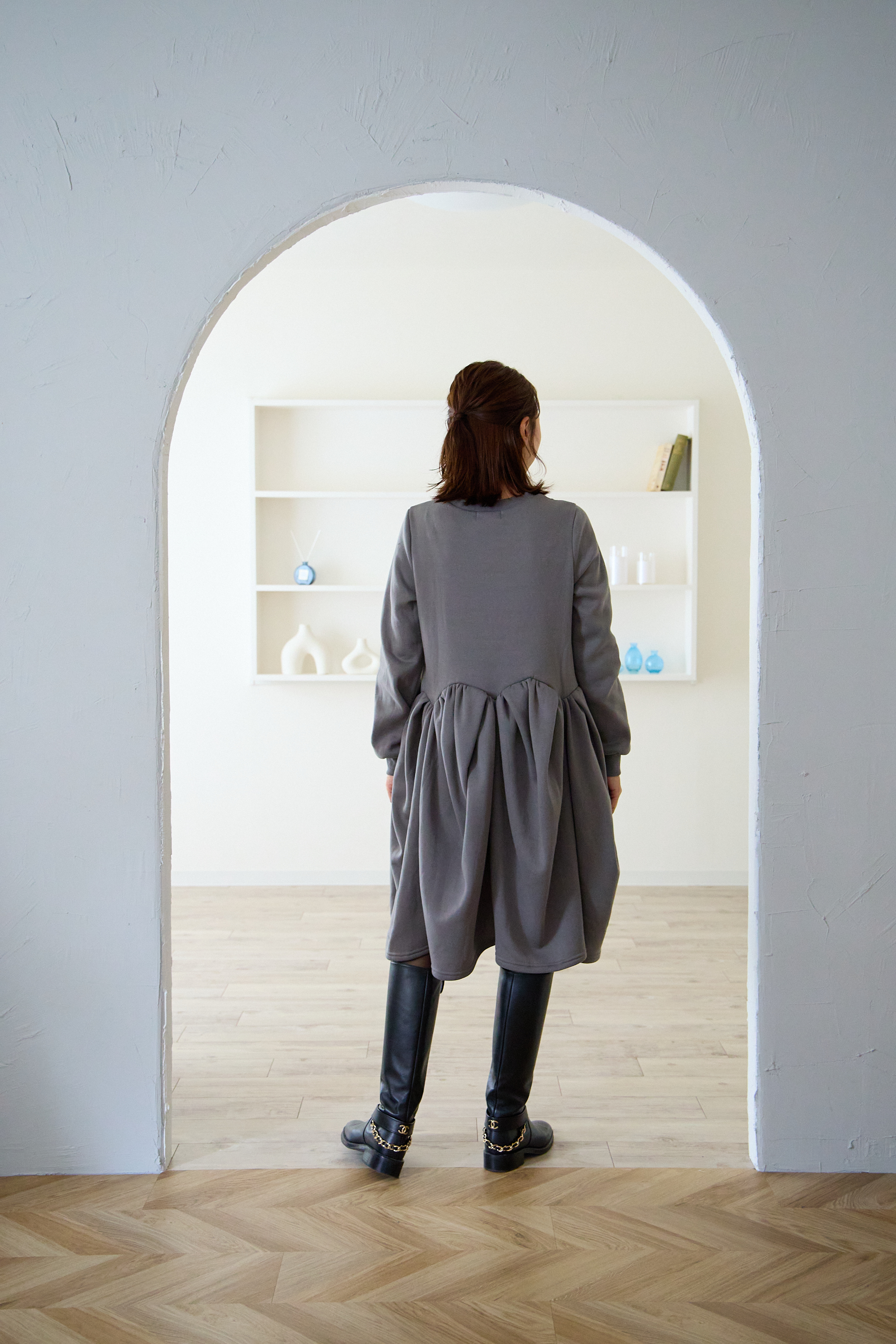 【裏起毛　ボリュームミニワンピ(kbm548)】メール便OK