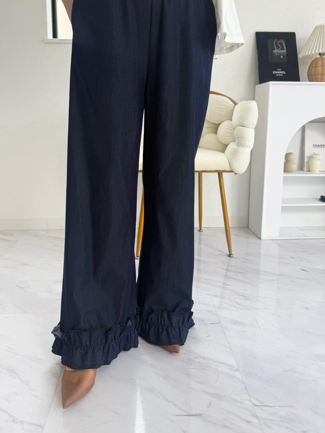＼3日間限定PRICE!!今だけ4,495円!!／8/3まで!!SUSO FRILL 【裾フリルエアリーデニムワイド美脚パンツ】(aj064) ☆ノベルティ対象商品☆