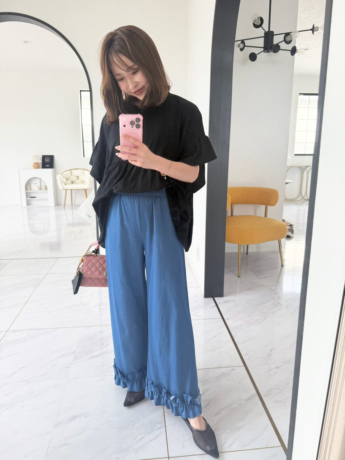 ＼3日間限定PRICE!!今だけ4,495円!!／8/3まで!!SUSO FRILL 【裾フリルエアリーデニムワイド美脚パンツ】(aj064) ☆ノベルティ対象商品☆