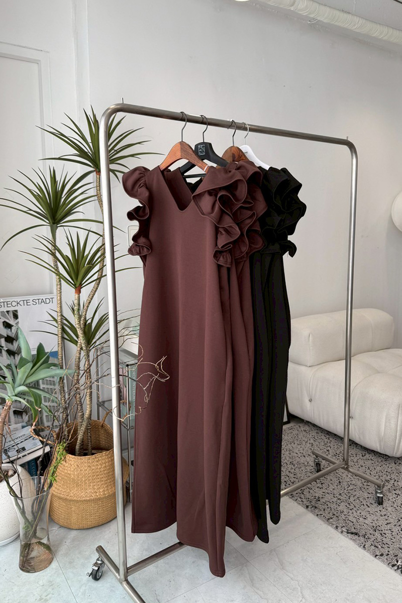 肩フリルストレッチリラックスワンピース(ma6-2508)TH