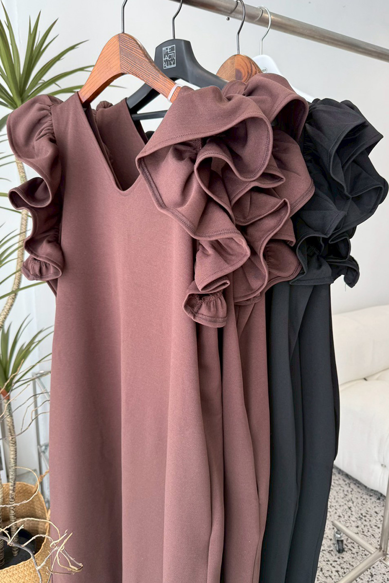 肩フリルストレッチリラックスワンピース(ma6-2508)TH
