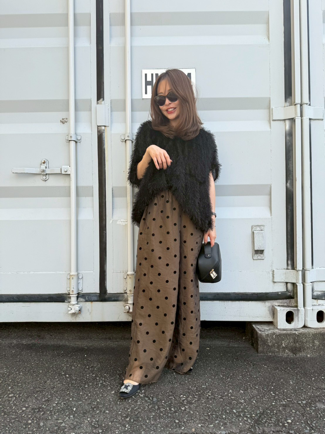 フロッキードット リラックスワイドパンツ