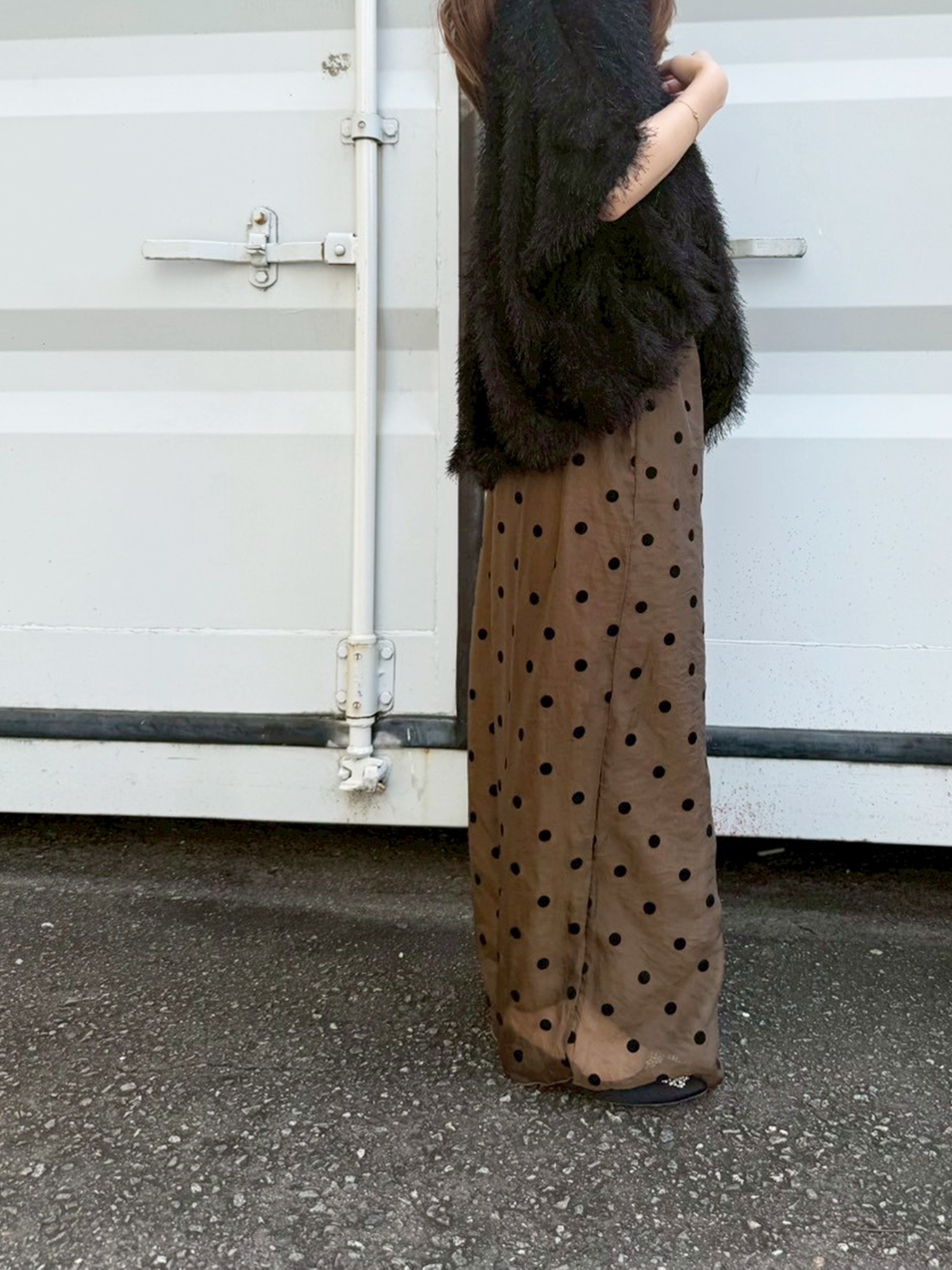 フロッキードット リラックスワイドパンツ