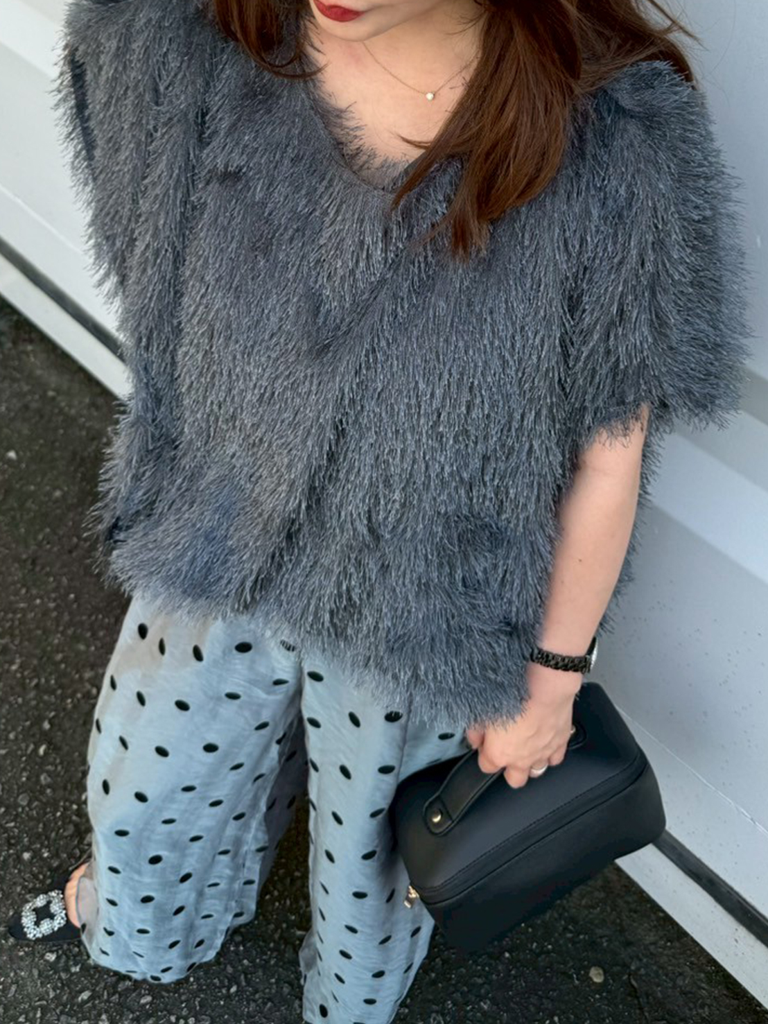 フロッキードット リラックスワイドパンツ