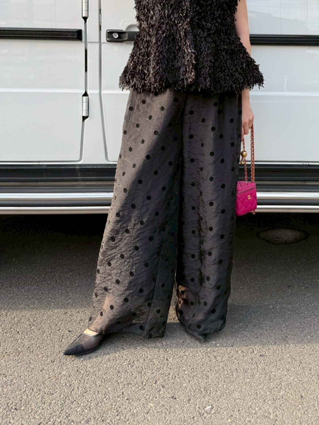 フロッキードット リラックスワイドパンツ(aj012)