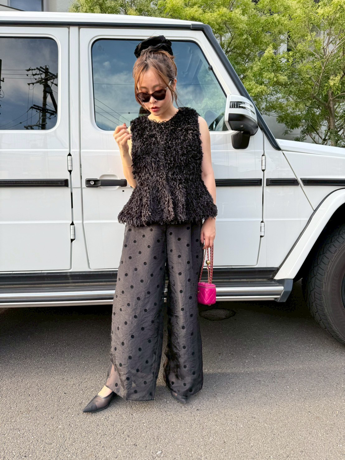 フロッキードット リラックスワイドパンツ(aj012)