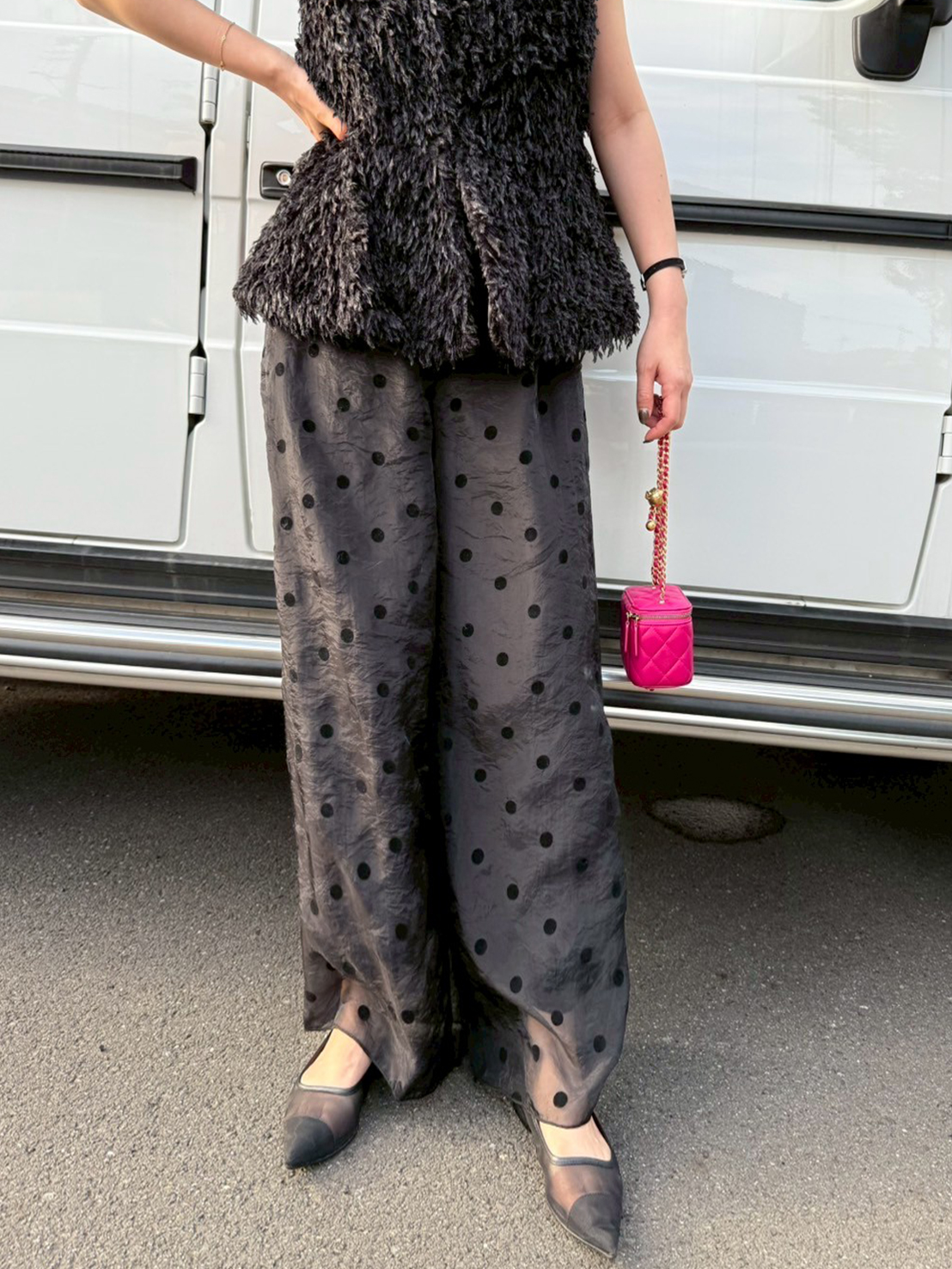 フロッキードット リラックスワイドパンツ(aj012)