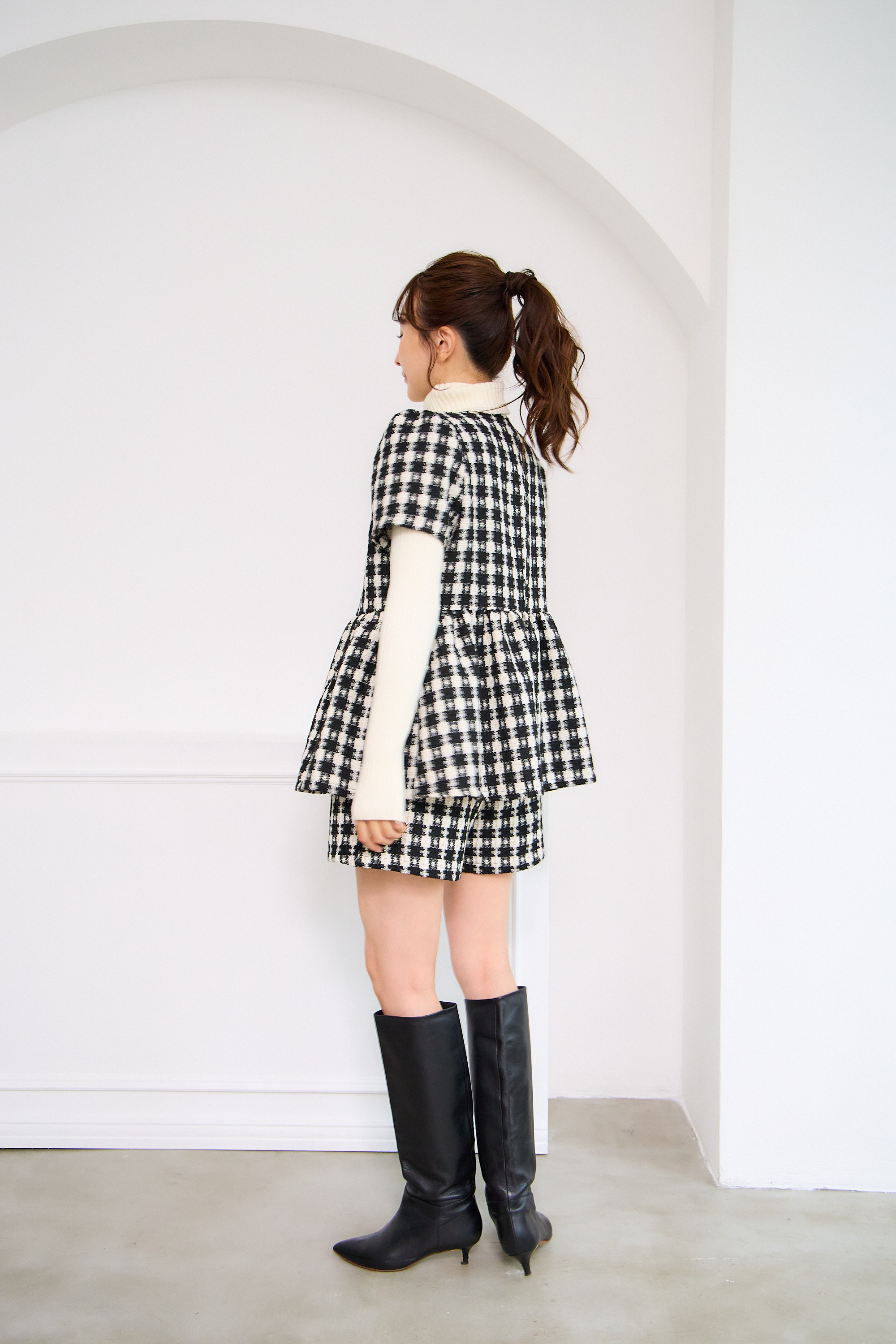 【ツィード　フィットアンドフレア　フロントオープンチュニック 　半袖(kbm542)】メール便OK