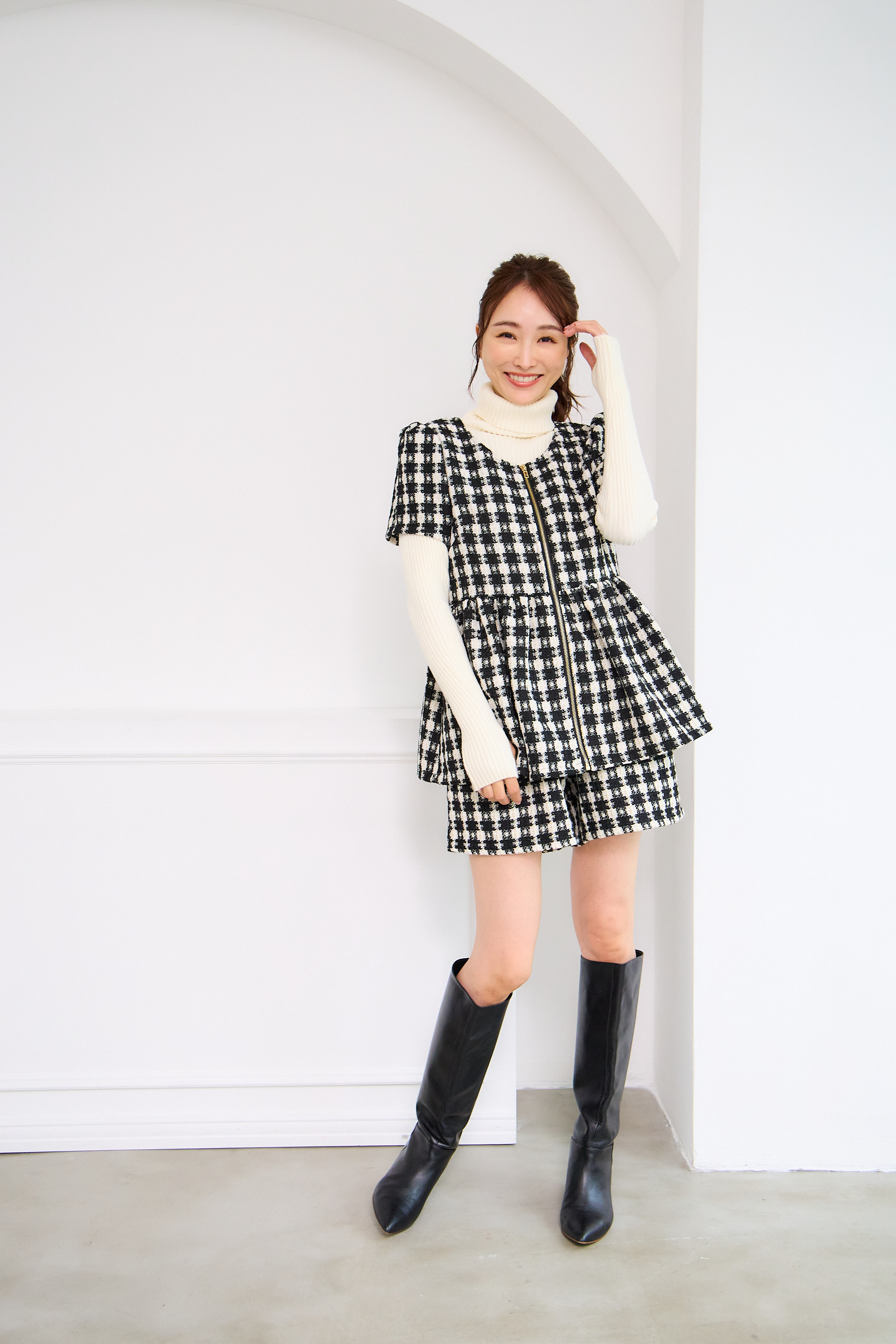 【ツィード　フィットアンドフレア　フロントオープンチュニック 　半袖(kbm542)】メール便OK