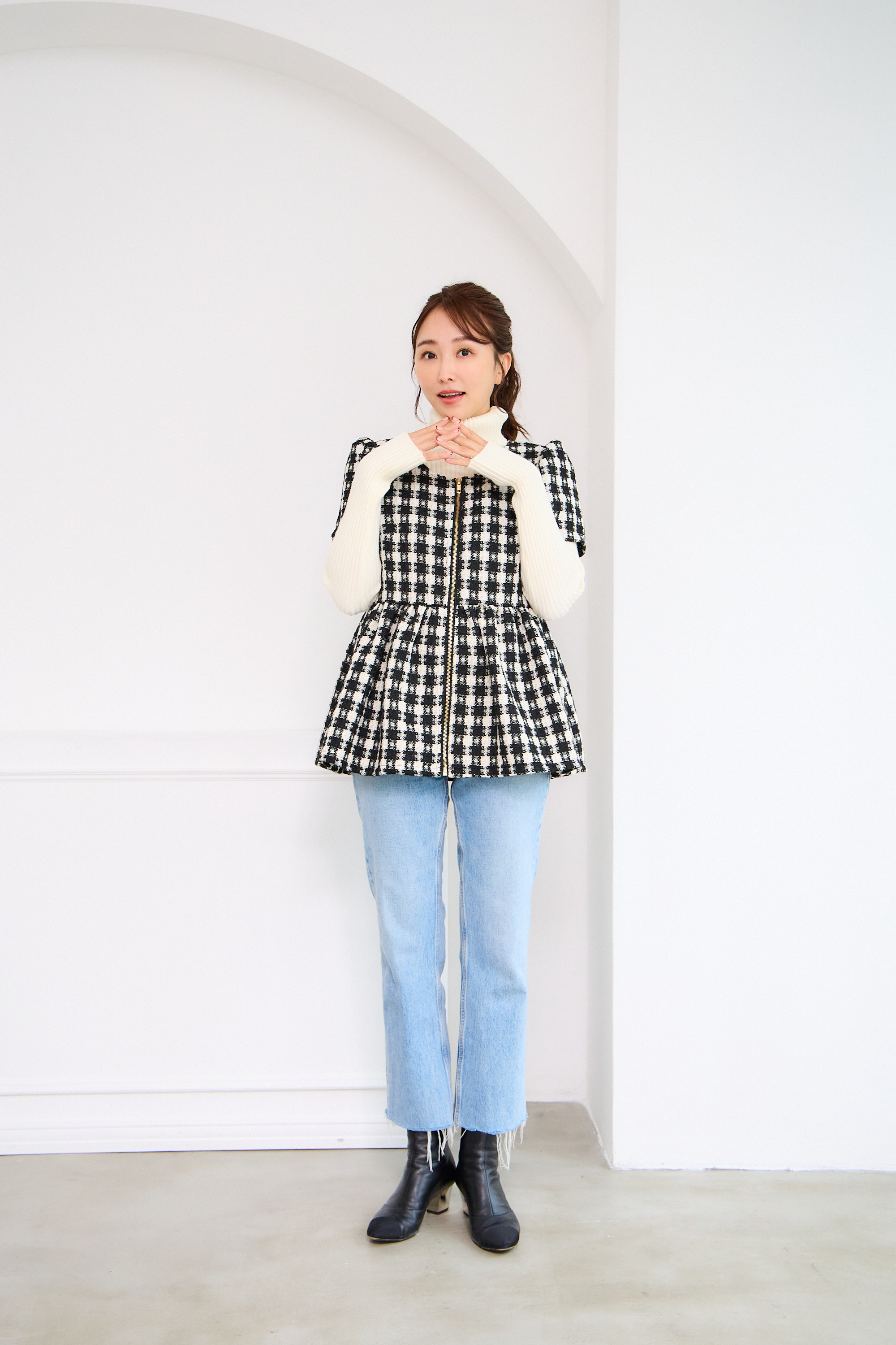 【ツィード　フィットアンドフレア　フロントオープンチュニック 　半袖(kbm542)】メール便OK