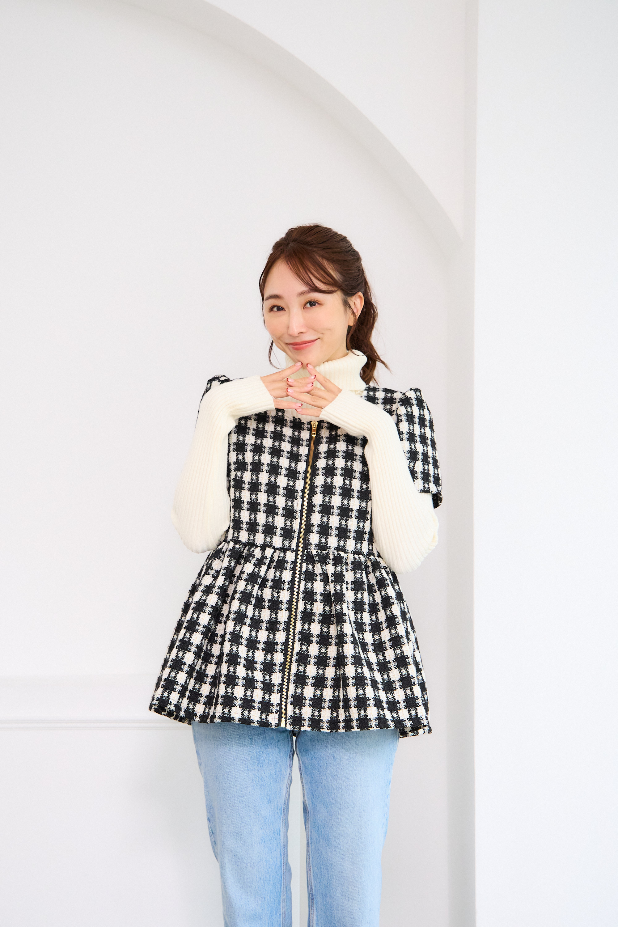 【ツィード　フィットアンドフレア　フロントオープンチュニック 　半袖(kbm542)】メール便OK