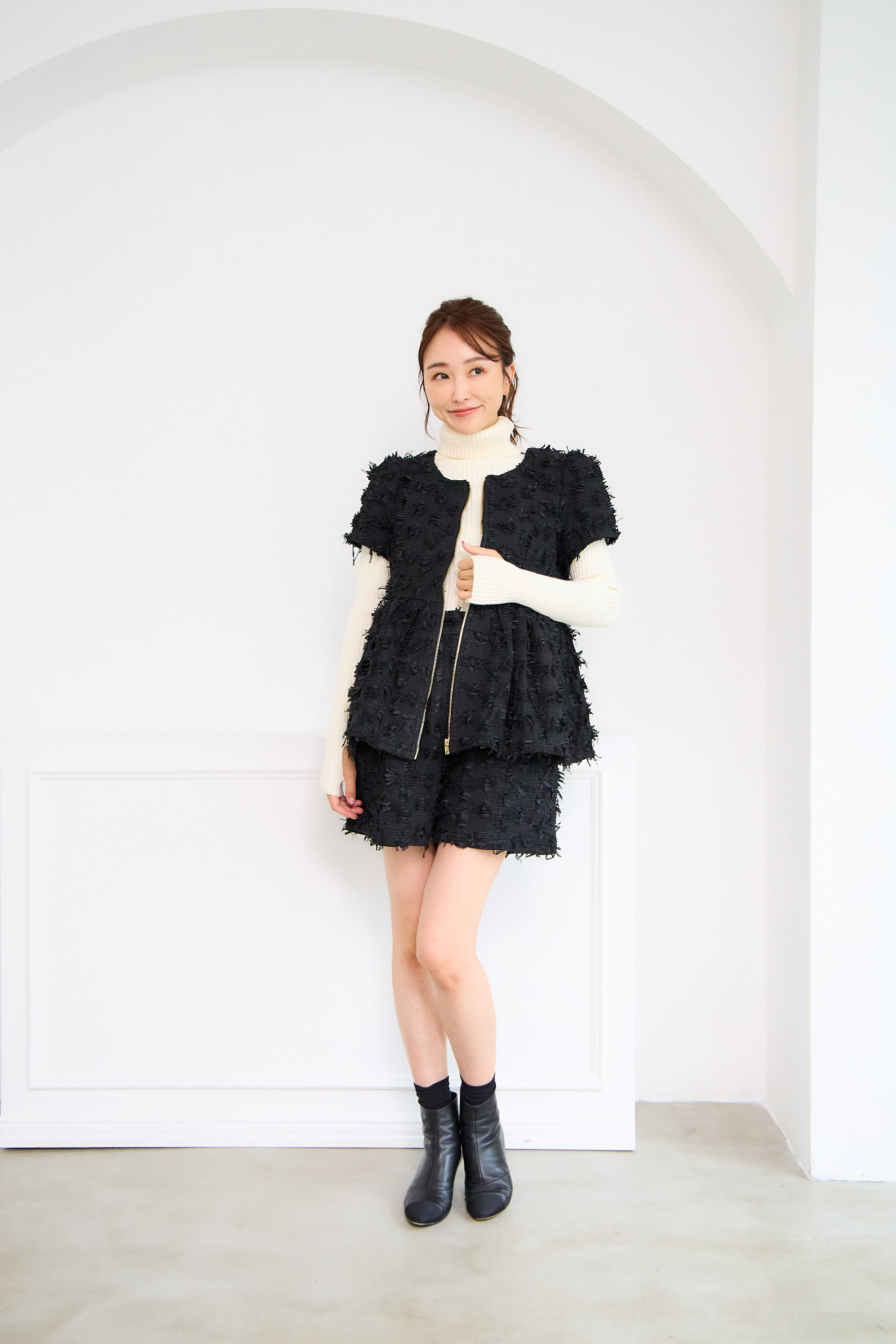 【ツィード　フィットアンドフレア　フロントオープンチュニック 　半袖(kbm542)】メール便OK