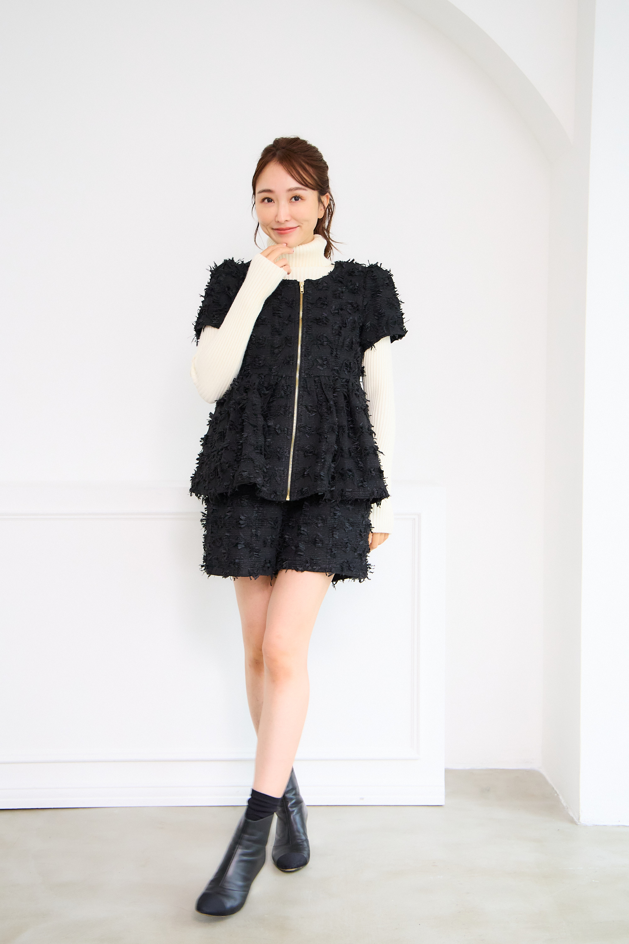 【ツィード　フィットアンドフレア　フロントオープンチュニック 　半袖(kbm542)】メール便OK